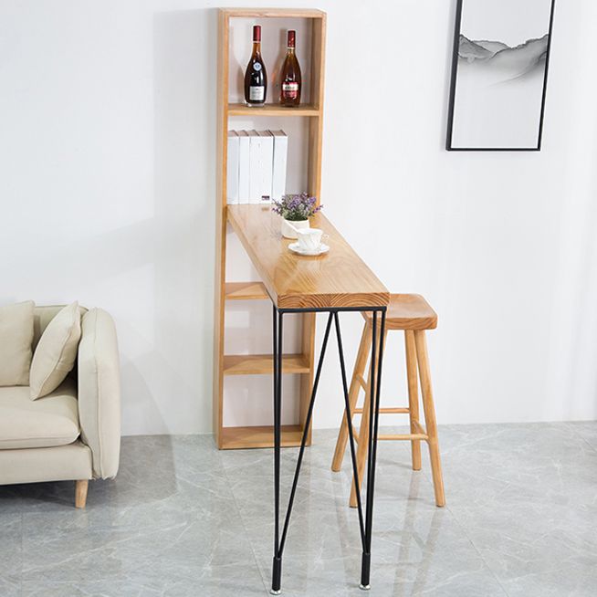 Modern Wood Natural Bistro Accent Dining Table Rectangle Bar Table with Wine Rack Clearhalo 'Bar Furniture' 'Bar Tables' 'bar_tables' 'furn' 'furn_bar_tables' 'Furniture' 'furniture_bar_tables' 'Kitchen & Dining Furniture' 'kitchen&dining_furn' 'kitchen' 1200x1200_43df65b2-d7bd-44ce-b425-d6ce8a24de0c