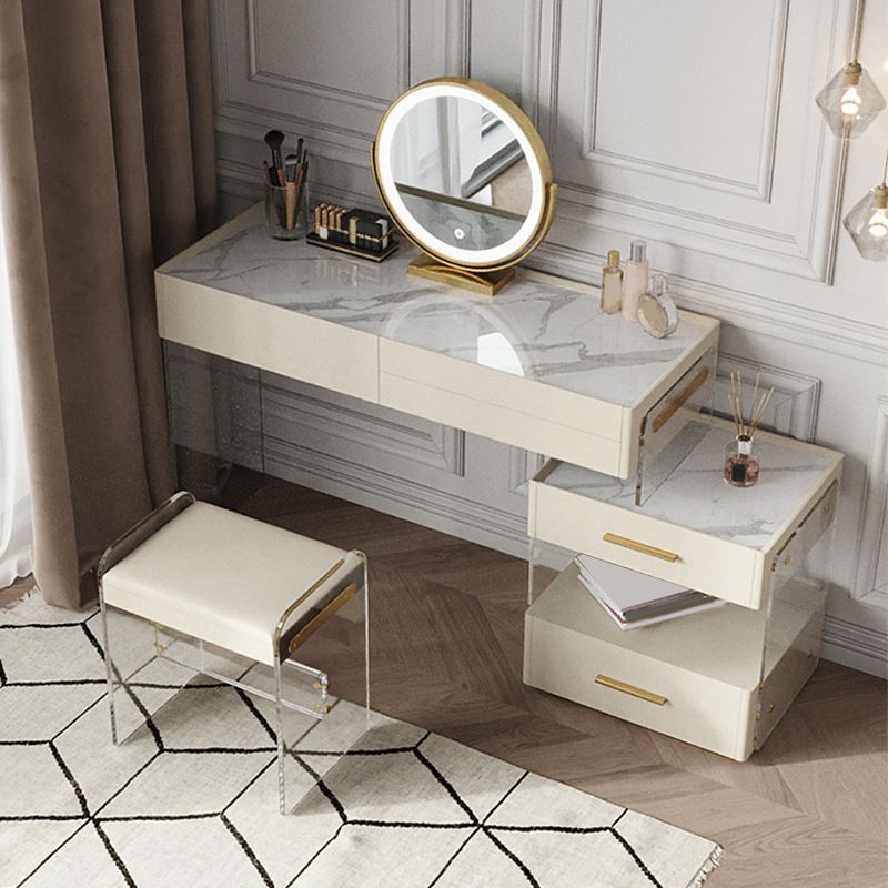Modernism Acrylic Dressing Table Stone/Glass Top Makeup Vanity