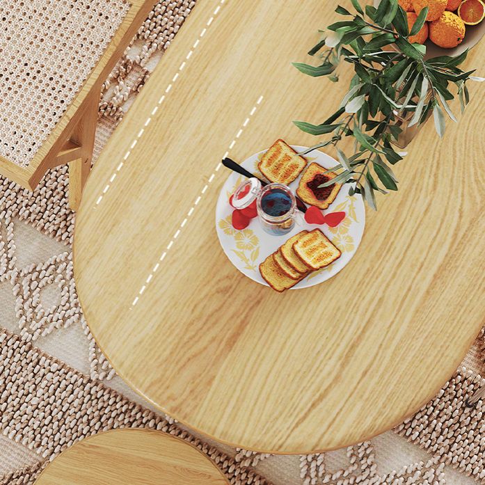 Mesa de comedor ovalada moderna de madera maciza con pedestal doble en color natural