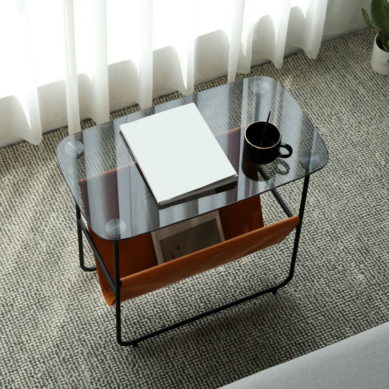 Tabella superiore in vetro rettangolare 26.38 "W x 14.96" D x 23.23 "TABELLO DI FINE H con scaffale