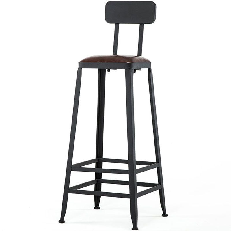 Industrial Metal Stool Faux Leather Cushion Footrest Stool for Bar
