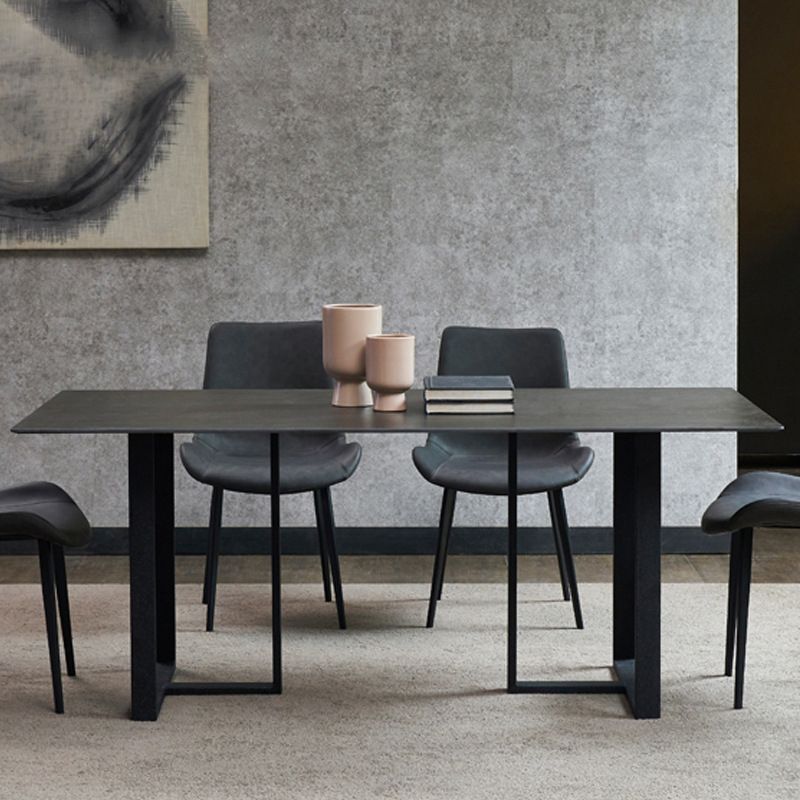 Industrial Rectangle Table Sintered Stone Table with Metal Legs for Home Clearhalo 'Dining Tables & Seating' 'Dining Tables' 'dining_table' 'furn' 'furn_dining_table' 'Furniture' 'Kitchen & Dining Furniture' 1200x1200_43e80d4f-2eae-45f2-9c06-1be36cabaed8
