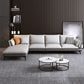 Faux Leather Sofa & Chaise Modern Flared Arm Sofa in Light Grey