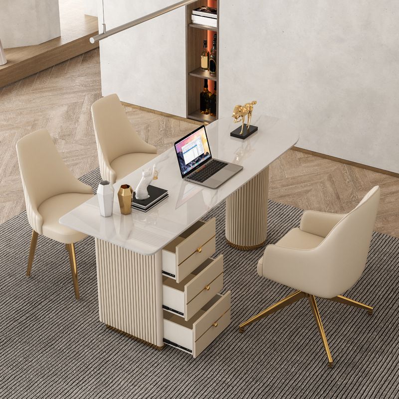 Distano da ufficio glam con 3 cassetti di stoccaggio scrivania beige