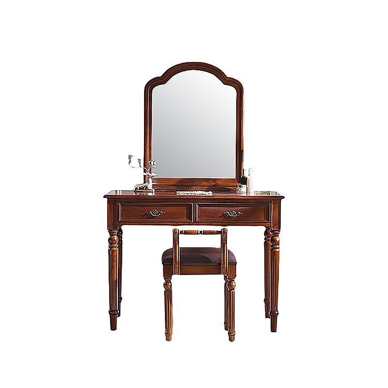 Set di vanità in legno massiccio marrone con set di sgabelli da 17,71 "con 2-cassetti