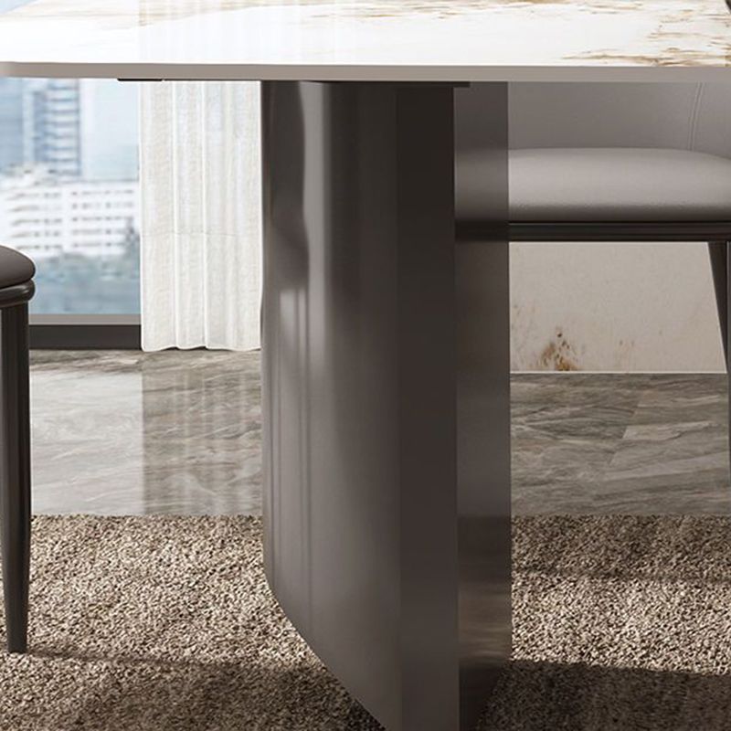 Contemporary Furniture Stone Rectangle Dining Room Table in White