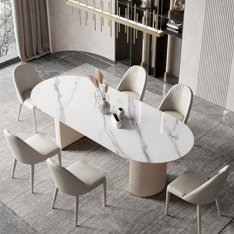Traditional Luxury Dining Table Sintered Stone Oval Table for Home Clearhalo 'Dining Tables & Seating' 'Dining Tables' 'dining_table' 'furn' 'furn_dining_table' 'Furniture' 'Kitchen & Dining Furniture' 1200x1200_43ec9a63-6443-46e3-ba8a-29f402c824a4
