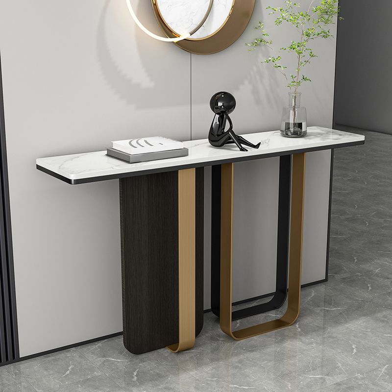 Glam Rectangle Console Accent Table with Stainless Steel Bracket for Hall Clearhalo 'Console Tables' 'console_tables' 'Entry & Mudroom Furniture' 'furn' 'furn_console_tables' 'Furniture' 1200x1200_43f3f18b-790a-4012-87bd-a6c5bc4e1796