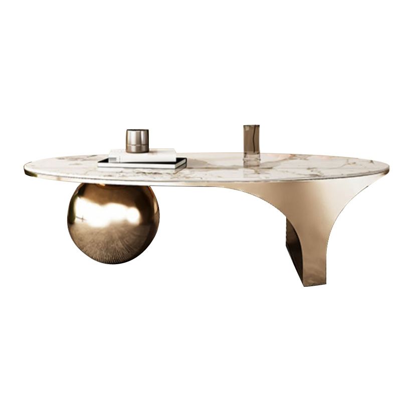 Oval Stone Top Coffee Table with Steel Base 51.18" Long 27.56" Wide Clearhalo 'Coffee & Accent Tables' 'Coffee Tables' 'coffee_tables' 'furn' 'furn_coffee_tables' 'Furniture' 'Living Room Furniture' 1200x1200_43f5157a-0227-428b-baef-7f790502c176