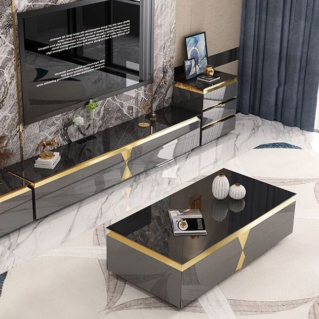 Glas- en houten tv -mediaconsole met laden Glam TV Stand Console