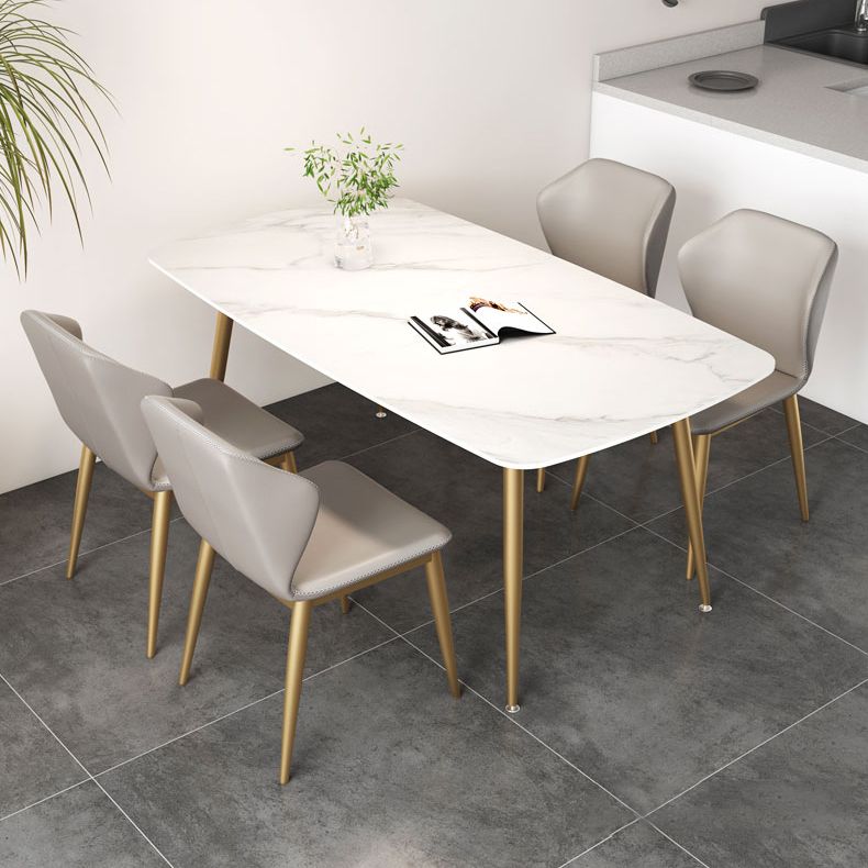 Set da tavolo da pranzo rettangolare glam 1/3/4/5 pezzi Dinette Set con top in pietra sinterizzata bianca