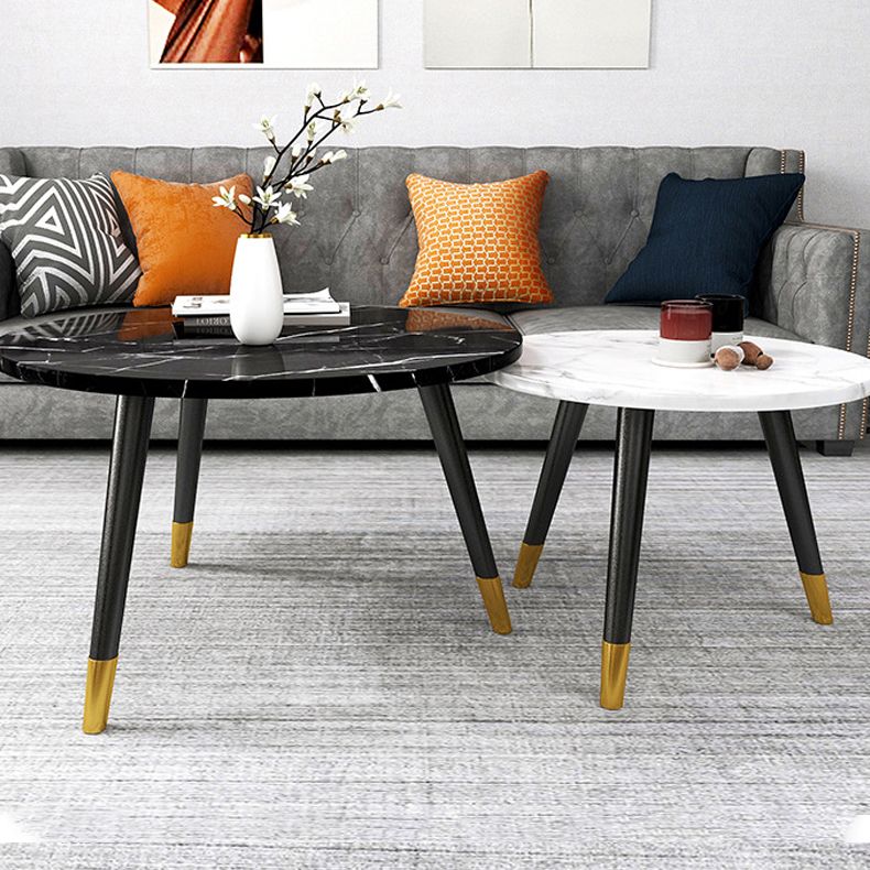 Contemporary Round Coffee Table with 3 Metal Legs and Wooden Top Clearhalo 'Coffee & Accent Tables' 'Coffee Tables' 'coffee_tables' 'furn' 'furn_coffee_tables' 'Furniture' 'Living Room Furniture' 1200x1200_43fa3fcf-77e1-4fa9-b4d0-a984b2a85470