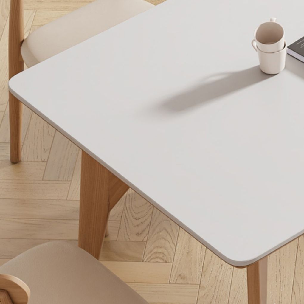 Modern Rectangular White Stone Top Dining Table with 4 Ash Legs