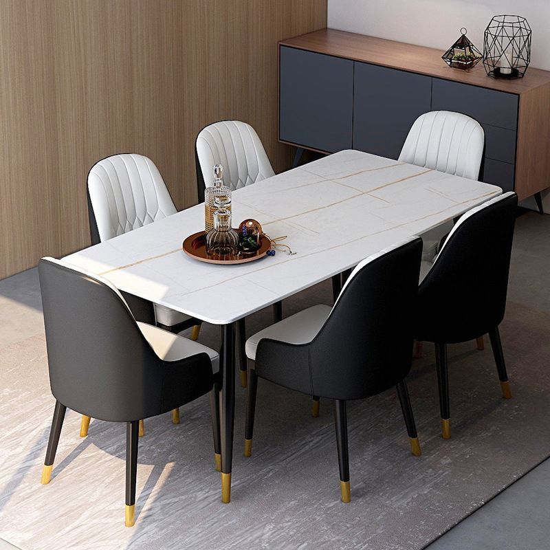 Table à manger rectangulaire en pierre moderne, 4 pieds noirs, pour salle à manger