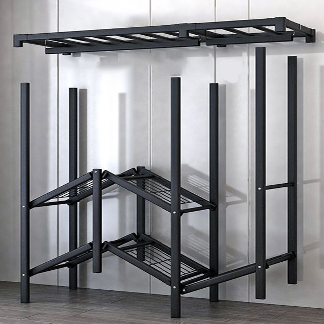 Black Steel Frame Wardrobe Armoire Contemporary Folding Wardrobe Cabinet Clearhalo 'Armoires & Wardrobes' 'armoires_wardrobes' 'Bedroom Furniture' 'furn' 'furn_armoires_wardrobes' 'Furniture' 1200x1200_440391ea-4c16-4625-bc10-f4838c4572bd