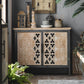 Metal and Distressed Wood Accent Cabinet Industrial Style Fretwork Chest