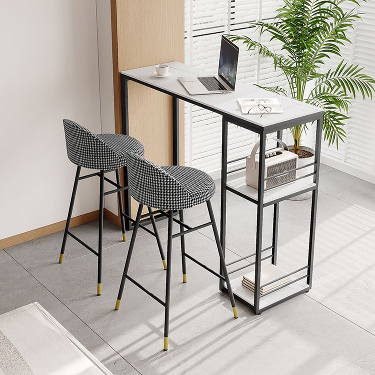 Industrial Black Iron Bar Dining Table Stone Top Rectangle Indoor Bistro Table with Shelf Clearhalo 'Bar Furniture' 'Bar Tables' 'bar_tables' 'furn' 'furn_bar_tables' 'Furniture' 'furniture_bar_tables' 'Kitchen & Dining Furniture' 1200x1200_4408054a-422c-4d3a-a31c-8af4dfdb0df6