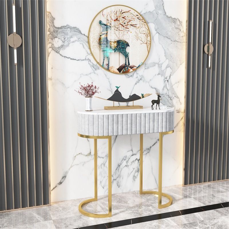 Glam Oval Console Akzenttisch Antikes Finish -Sofa -Konsolentisch in Marmor