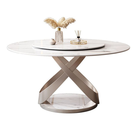 Table à manger ronde Ensemble 1/5/7 PCS Table supérieure en pierre fritté et chaises rembourrées