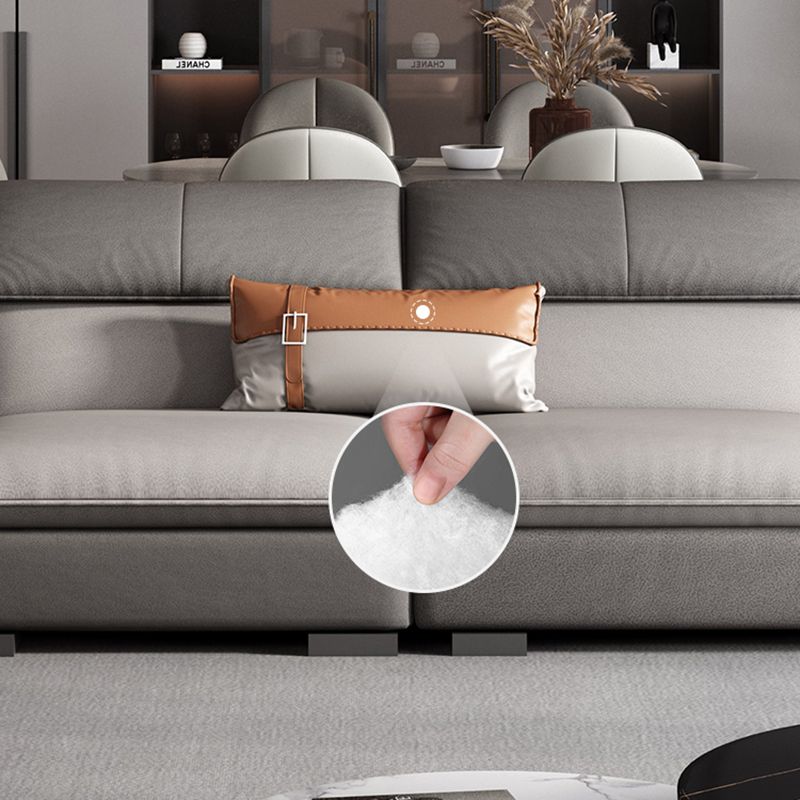 Grey Faux Leather Sectional Sofa Pillow Top Arm Sectional Ottoman Included Clearhalo 'furn' 'furn_sectionals' 'Furniture' 'Living Room Furniture' 'Sectionals' 1200x1200_440abaff-4784-433b-8612-bcf8e6bafdf4