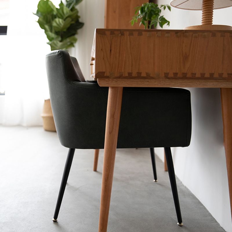 Contemporary Metal Dining Room Chair Faux Leather Single Dining Arm Chair Clearhalo ' kitchen&dining_furn' 'Dining Chairs' 'Dining Tables & Seating' 'dining_chair' 'furn' 'furn_dining_chair' 'Furniture' 'furniture_dining_chair' 'Kitchen & Dining Furniture' 'kitchen' 1200x1200_440df695-43bb-4da1-9202-b4cd3baeec7b