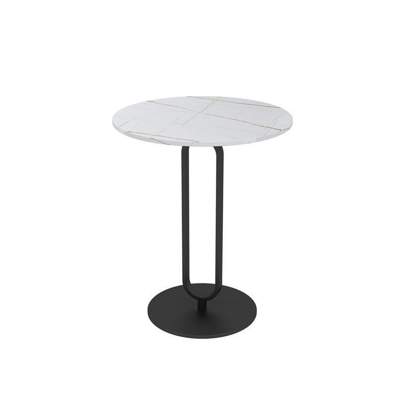 Modern 21.6' Tall Mental Pedestal Side Table Faux Marble Round Top End Table