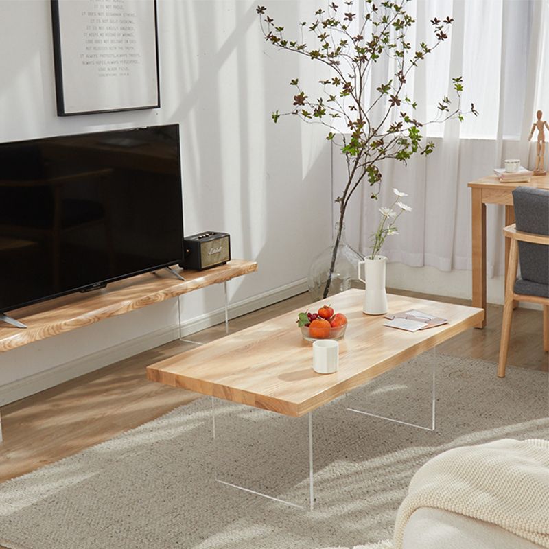 Scandinavian Rectangle Coffee Table with Solid Wood Top and 2 Acrylic Legs Clearhalo 'Coffee & Accent Tables' 'Coffee Tables' 'coffee_tables' 'furn' 'furn_coffee_tables' 'Furniture' 'Living Room Furniture' 1200x1200_4413bef7-6800-47c8-b45f-39fdd11ad63d