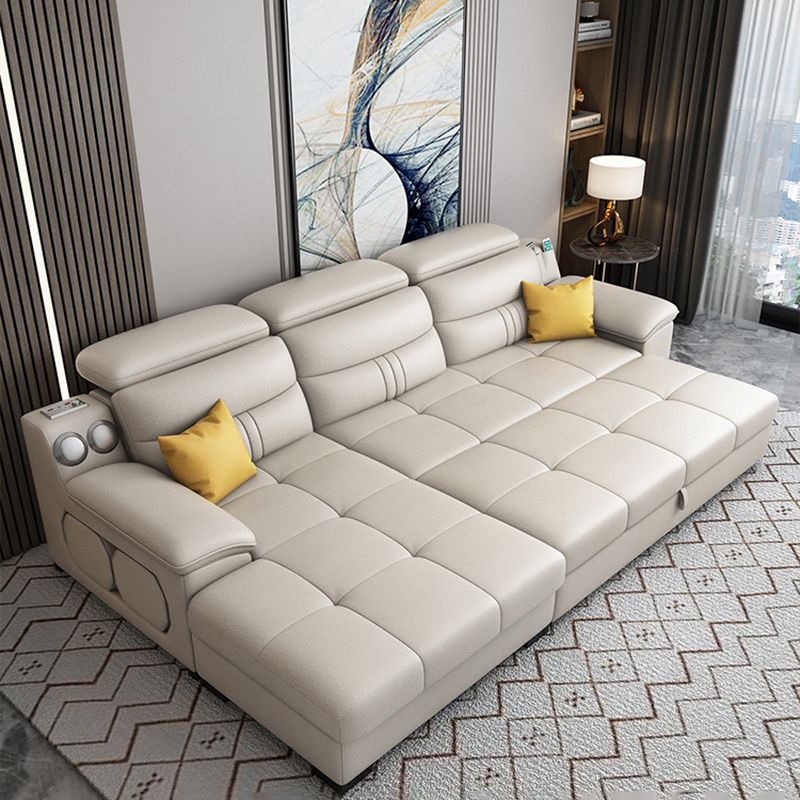 Modern Faux Leather Sofa & Chaise 34.6" H Biscuit Back Sofa with Storage Clearhalo 'furn' 'furn_sectionals' 'Furniture' 'Living Room Furniture' 'Sectionals' 1200x1200_4414c9c0-953d-4d25-a5ad-7a02b6d85fc8