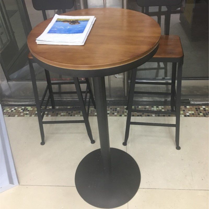 Industrial Style Black Iron Bar Table Brown Wood Top Bistro Table for Cafe Clearhalo 'Bar Furniture' 'Bar Tables' 'bar_tables' 'furn' 'furn_bar_tables' 'Furniture' 'furniture_bar_tables' 'Kitchen & Dining Furniture' 'kitchen&dining_furn' 'kitchen' 1200x1200_441819ef-1300-4991-a9c6-f7d88f983a3b