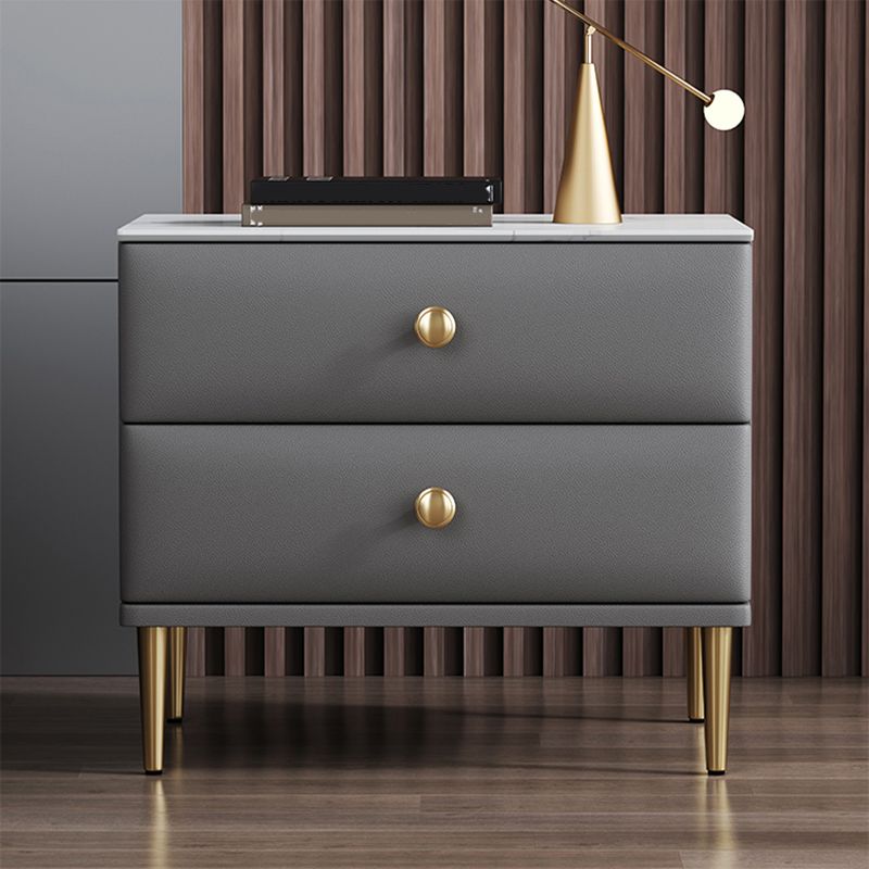 Modern Stone Top Nightstand 2 - Drawer Nightstand with Gold/Black Legs