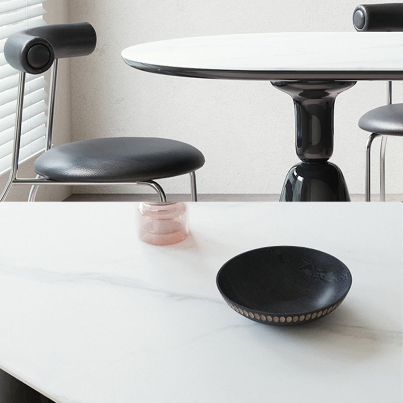Moderne stenen ellips eettafel met dubbele voetstukbasistafel voor eetkamer