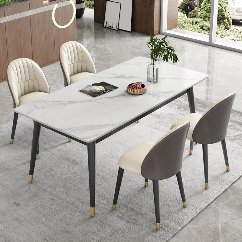 Sintered Stone White Tone Table Luxury Style 4 Legs Table for Dining Room Clearhalo ' dining_table' 'Dining Tables & Seating' 'Dining Tables' 'furn' 'furn_dining_table' 'Furniture' 'furniture_dining_table' 'Kitchen & Dining Furniture' 'kitchen&dining_furn' 'kitchen' 'kitchen_dining_table' 1200x1200_4422309c-ee3b-40b6-bdd3-7fcf2686a297