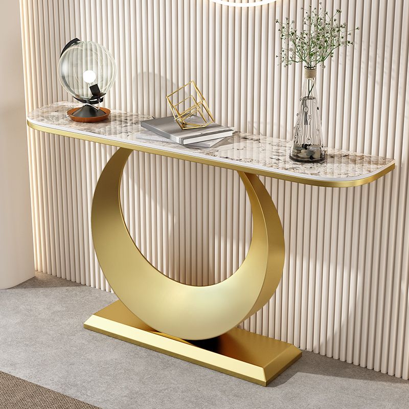 Glam 11,81 "W tavolo console in pietra tavolo di accento di mezza luna con 1 scaffale