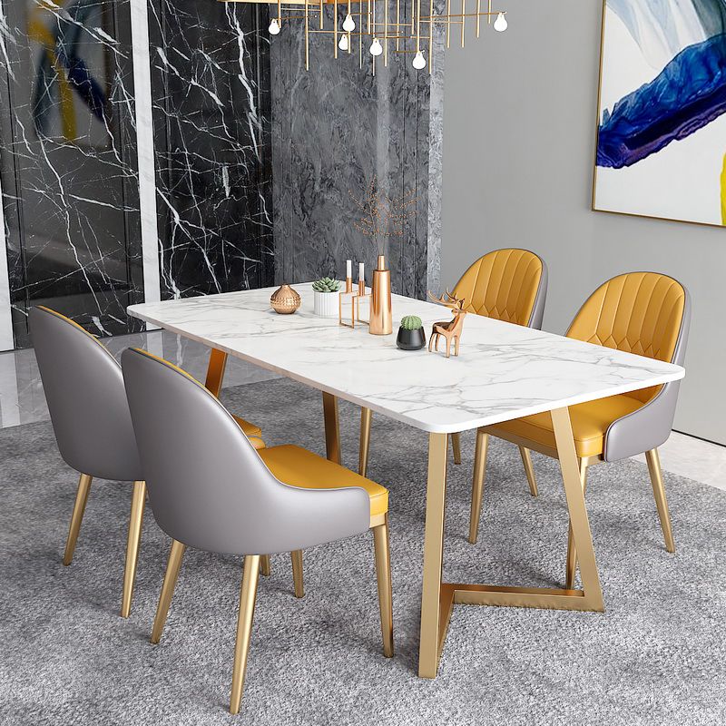 Glam Rectangle Dining Table Set 1/4/5 Pieces White Stone Top Dinette Set Clearhalo 'Dining Room Sets' 'Dining Tables & Seating' 'dining_room_set' 'furn' 'furn_dining_room_set' 'Furniture' 'Kitchen & Dining Furniture' 1200x1200_44234849-a1ba-4ea8-a9e8-c0edc08bcc88