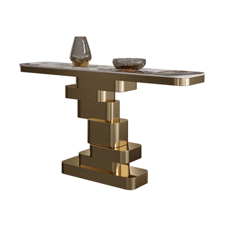 Glam Rectangle Console Table Stone Console Accent Table for Hall