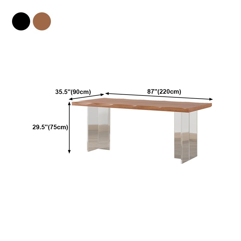 Luxury Wood Table for Restaurant Rectangle Dining Table with Acrylic Double Pedestal Base Clearhalo ' dining_table' 'Dining Tables & Seating' 'Dining Tables' 'furn' 'furn_dining_table' 'Furniture' 'furniture_dining_table' 'Kitchen & Dining Furniture' 'kitchen&dining_furn' 'kitchen' 'kitchen_dining_table' 1200x1200_44278820-244c-4225-84aa-258bbacf48e5