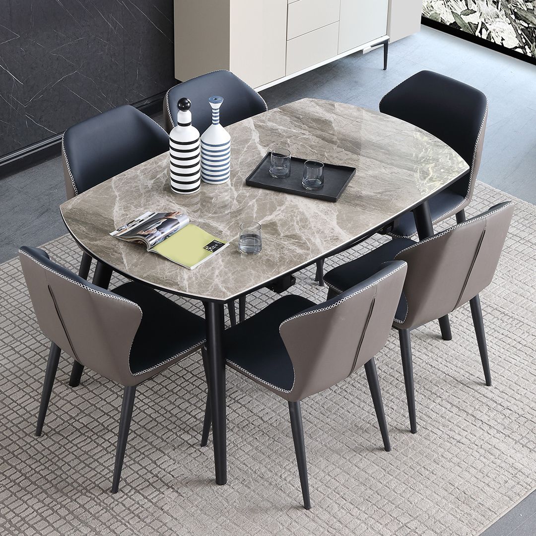 Modern Gray Sintered Stone Dining Table Set 1/4/5/7 Pieces Dining Set for Home Use Clearhalo 'Dining Room Sets' 'Dining Tables & Seating' 'dining_room_set' 'furn' 'furn_dining_room_set' 'Furniture' 'Kitchen & Dining Furniture' 1200x1200_4429b9f3-5e5f-4c3e-aff5-be96a6ab930f