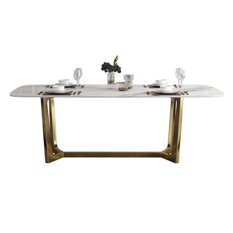 Traditional Luxury Table White Stone Rectangle Dining Table for Home Clearhalo 'Dining Tables & Seating' 'Dining Tables' 'dining_table' 'furn' 'furn_dining_table' 'Furniture' 'Kitchen & Dining Furniture' 1200x1200_442c4211-b80f-41e3-944b-ed70e1c609a4