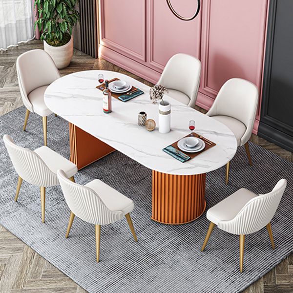 Oval Sintered Stone Dining Table Modern Table in White with Metal Double Pedestal Base Clearhalo ' dining_table' 'Dining Tables & Seating' 'Dining Tables' 'furn' 'furn_dining_table' 'Furniture' 'furniture_dining_table' 'Kitchen & Dining Furniture' 'kitchen&dining_furn' 'kitchen' 'kitchen_dining_table' 1200x1200_442e08a8-b326-4fe9-9f2f-817eda6f6ab2