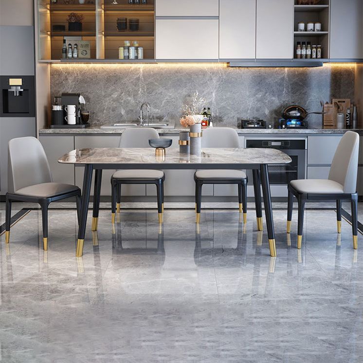 Contemporary Dining Table Set with Sintered Stone Dining Table and Cushioned Chairs Clearhalo 'Dining Room Sets' 'Dining Tables & Seating' 'dining_room_set' 'furn' 'furn_dining_room_set' 'Furniture' 'furniture_dining_room_set' 'Kitchen & Dining Furniture' 'kitchen&dining_furn' 'kitchen' 1200x1200_442e5e9c-2670-44f5-9a82-f21de2f7a14b