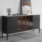 Black Dining Server with Drawers Contemporary Sideboard Cabinet Clearhalo 'buffet_sideboard' 'Buffets & Sideboards' 'furn' 'furn_buffet_sideboard' 'Furniture' 'Kitchen & Dining Furniture' 1200x1200_443ad4c7-8f61-415f-a945-dac9020aeebf