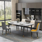 Mesa de comedor rectangular estilo Glam, mesa de comedor con tapa de piedra y 4 patas