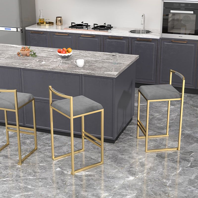 Glam Armless Backrest Counter Stool Iron Living Room Bar Stool with Velvet Cushion,1 Piece Clearhalo 'Bar Furniture' 'Bar Stools' 'bar_stools' 'furn' 'furn_bar_stools' 'furniture_bar_stools' 'Kitchen & Dining Furniture' 'kitchen&dining_furn' 'kitchen' 'kitchen_furn' Furniture' 1200x1200_44452831-be4f-4606-abd9-3d3c68ed739b