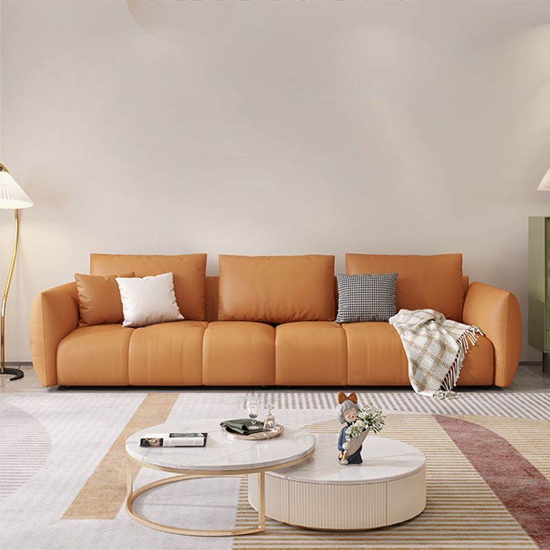 スカンジナビアの本革のオレンジ枕正方形の腕のリビングルームの座席