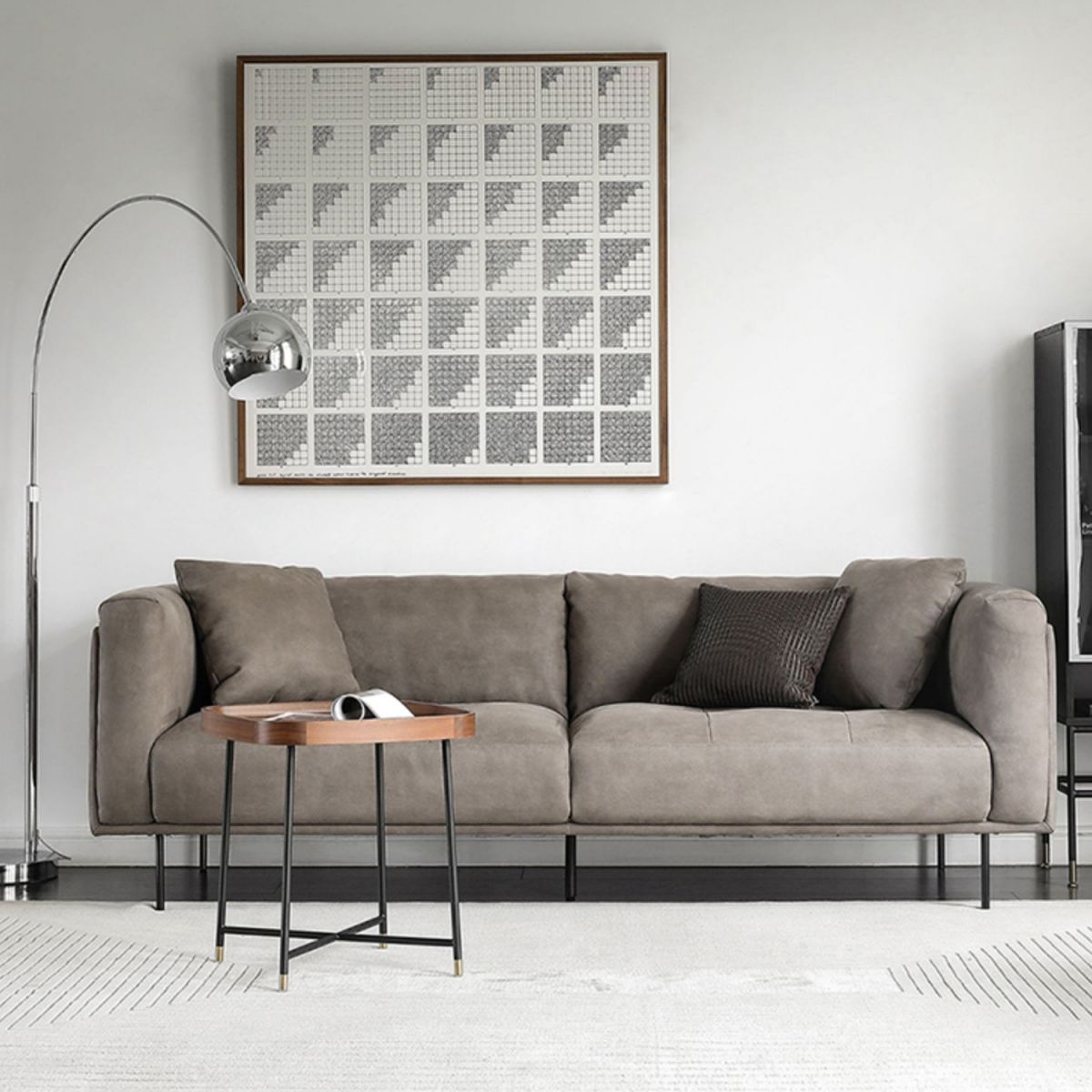 Tufted Modern Faux Leather Sofa Tuxedo Arm Cushions Sofa - 31.5" H