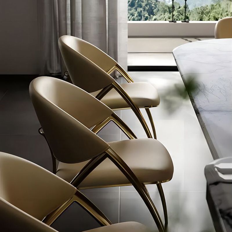 Glam keuken gestoffeerde zijstoel metalen benen Dining Armloze stoel