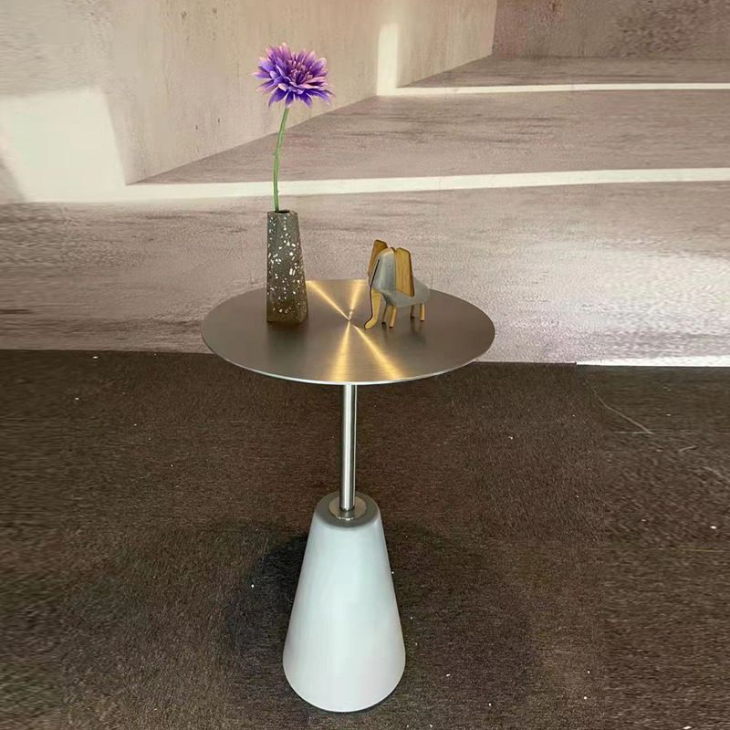 Contemporary Round Steel Top Sofa Side Table Concrete Pedestal End Table