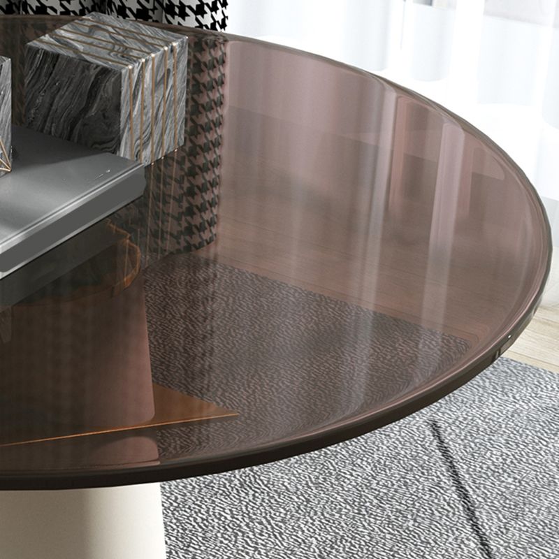 Modern Round Glass Top Side Table 21.65" Tall Leather Pedestal End Table