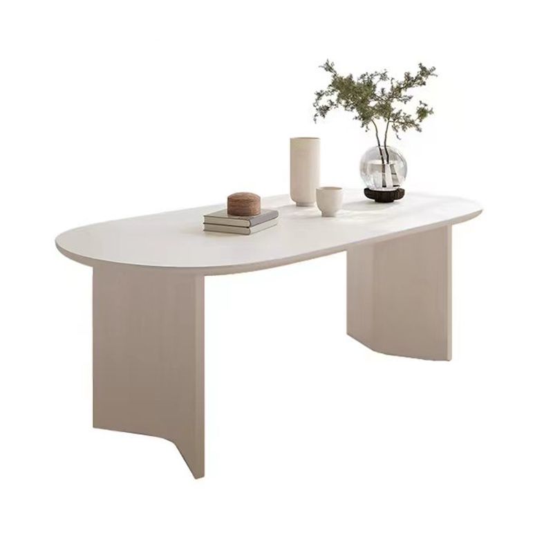 White Solid Wood Table Oval Dining Room Table with Double Pedestal