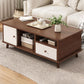 Artificial Wood Coffee or End Table 4 Legs Coffee Table in Light Wood and Espresso Wood